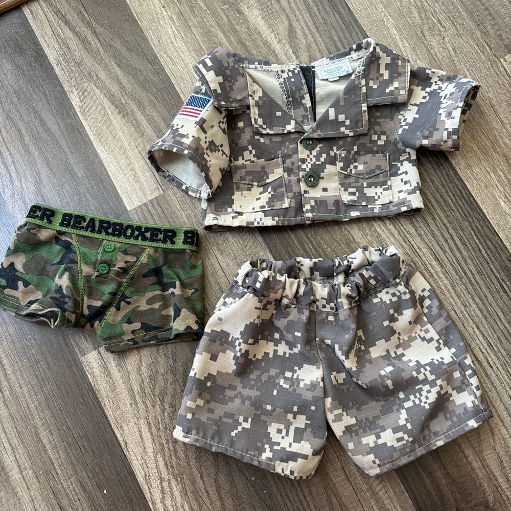 Build A Bear BAB camouflage shirt, short and underwear toy clothing